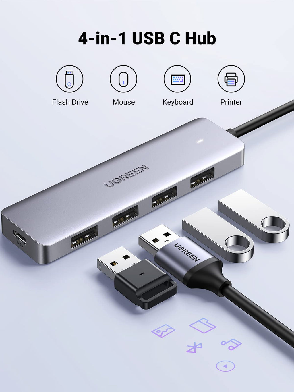 UGREEN USB C to USB A Hub with 4 USB 3.0 for Laptop, MacBook Pro/Air, Mac mini M4, iMac, iPad Pro, Chromebook, Dell XPS, Galaxy S23, and More, 0.5FT