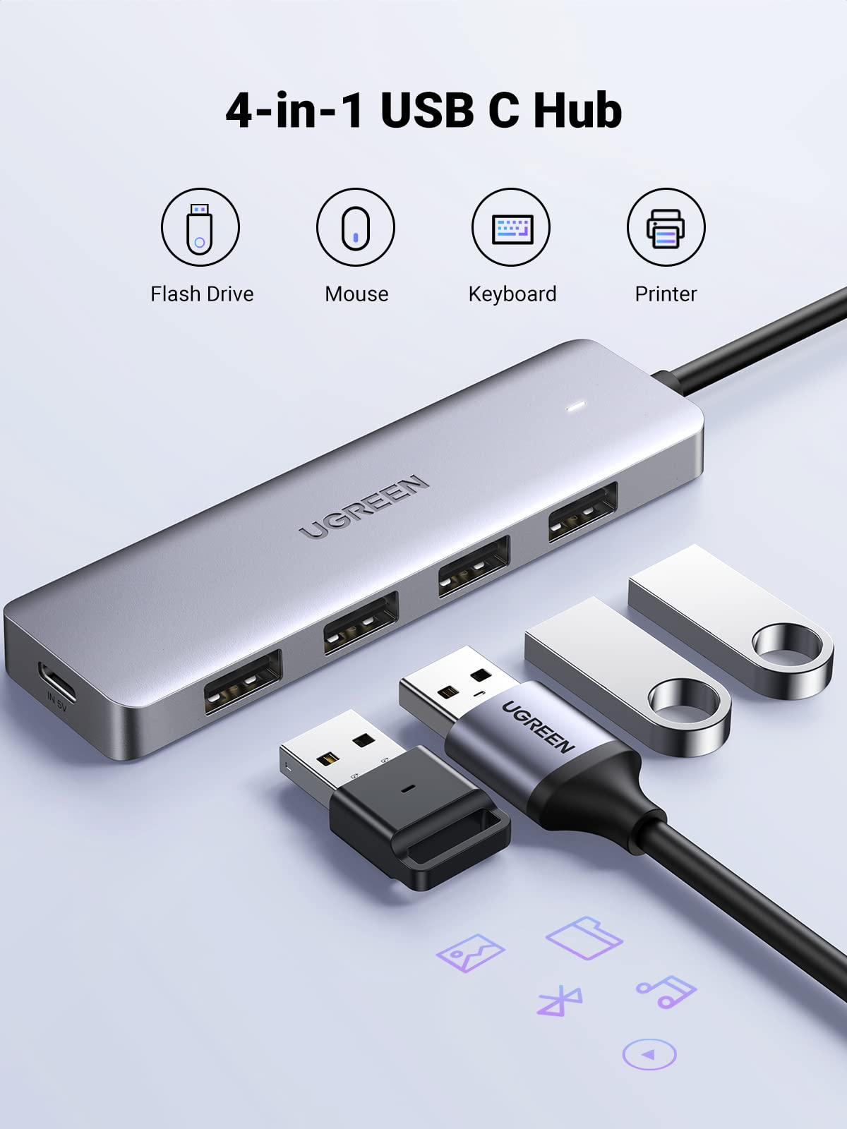 UGREEN USB C to USB A Hub with 4 USB 3.0 for Laptop, MacBook Pro/Air, Mac mini M4, iMac, iPad Pro, Chromebook, Dell XPS, Galaxy S23, and More, 0.5FT
