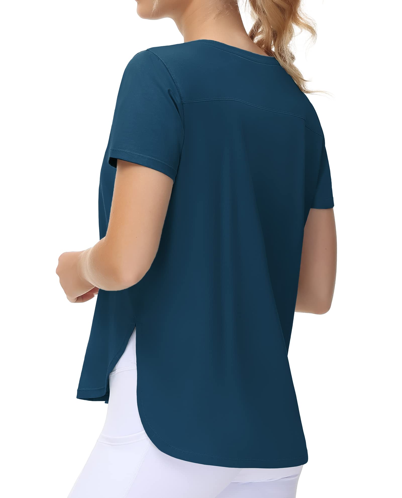 THE GYM PEOPLE Women's Workout T-Shirts Loose Fit Short Sleeve Cotton Running Basic Tee Tops with Split Hem