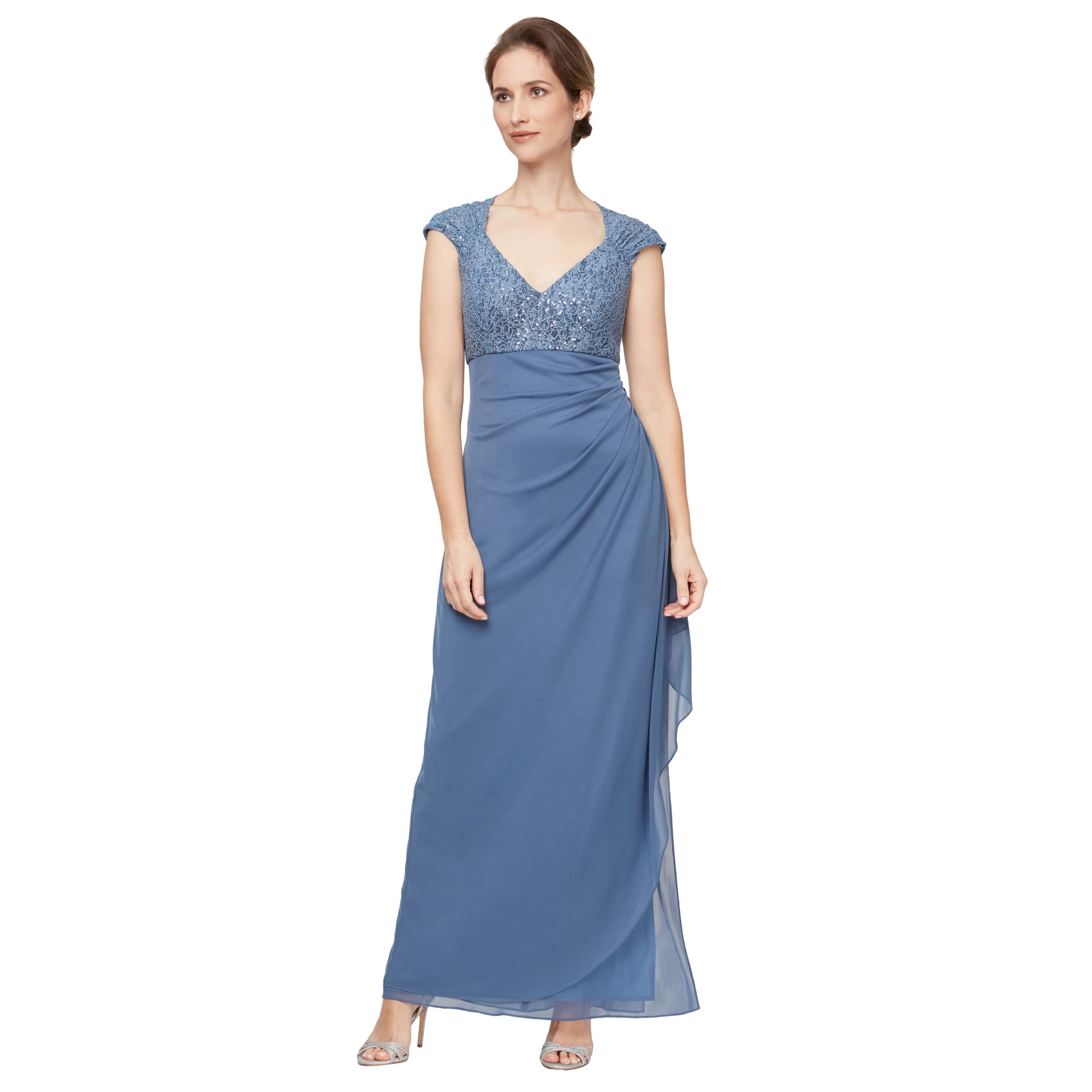 Alex Evenings Women's Long Stretch Sequin Bodice Mother of The Bride Dress with Empire Waist (Petite and Regular Sizes)