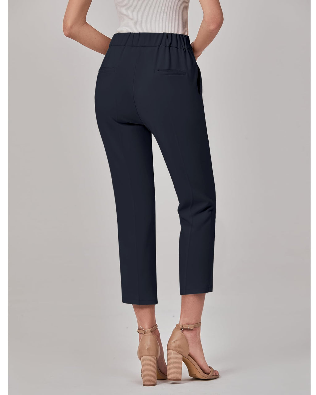 GRAPENT Capri Pants for Women High Waisted Pull On Dress Pants Slim Straight Leg Stretchy Waist Capris Trousers Pants