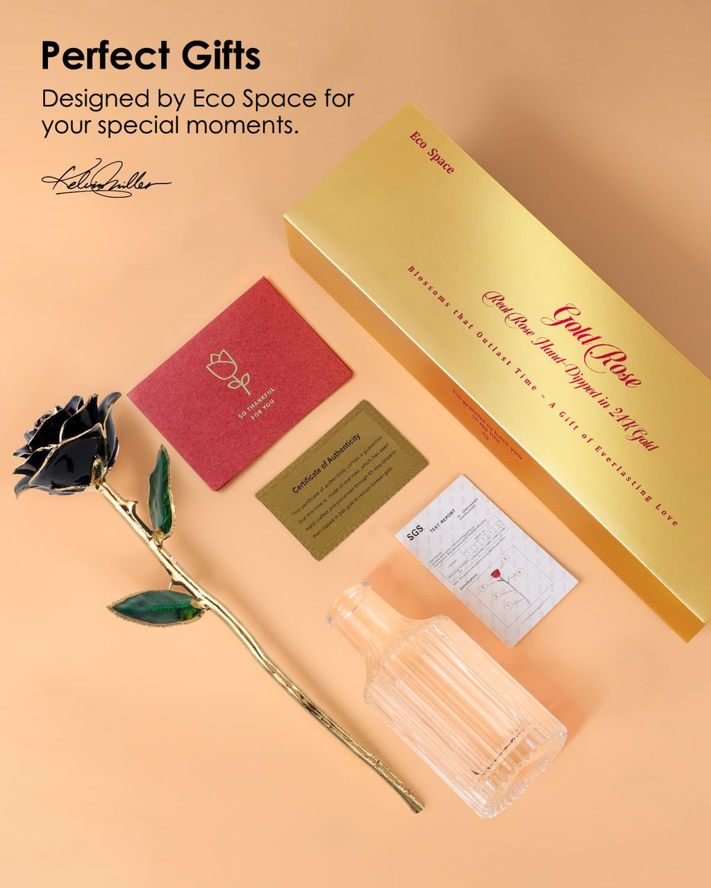 24K Gold Dipped Real Rose – Handcrafted, Bold, One of a Kind – Romantic Gift for Her – Ideal for Birthday, Anniversary, Mother’s Day, Valentine’s (Black)