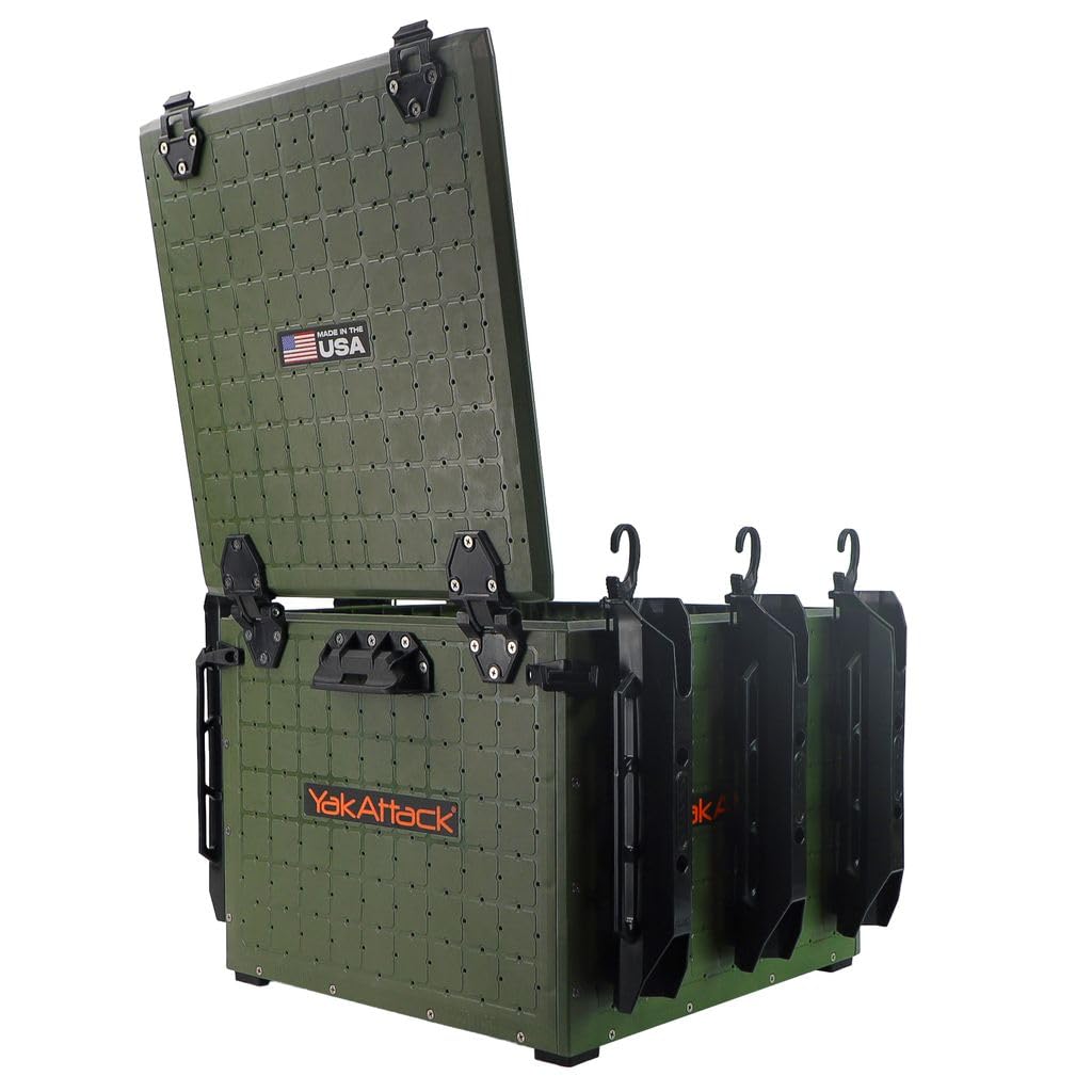 YakAttack BlackPak Pro 13" x 13" Fishing Crate with 3 Rod Holders - Battleship Grey | Compact Tackle Storage Box & Gear Organizer for Kayaks | Lightweight, Durable & Customizable Marine Accessory