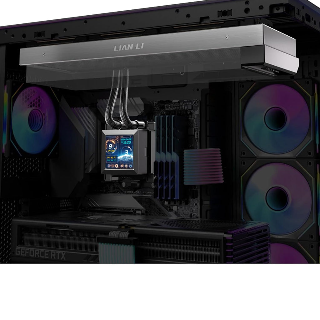 Lian Li Hydroshift LCD 360 Liquid Cooler - Flexible Side-Mounted Coolant Pathway, 2.88” LCD Screen - 480 x 480 Res. - Captured Screenshots or Recorded Videos - Fits Most PC Fans - Black (HSLCD36NB)