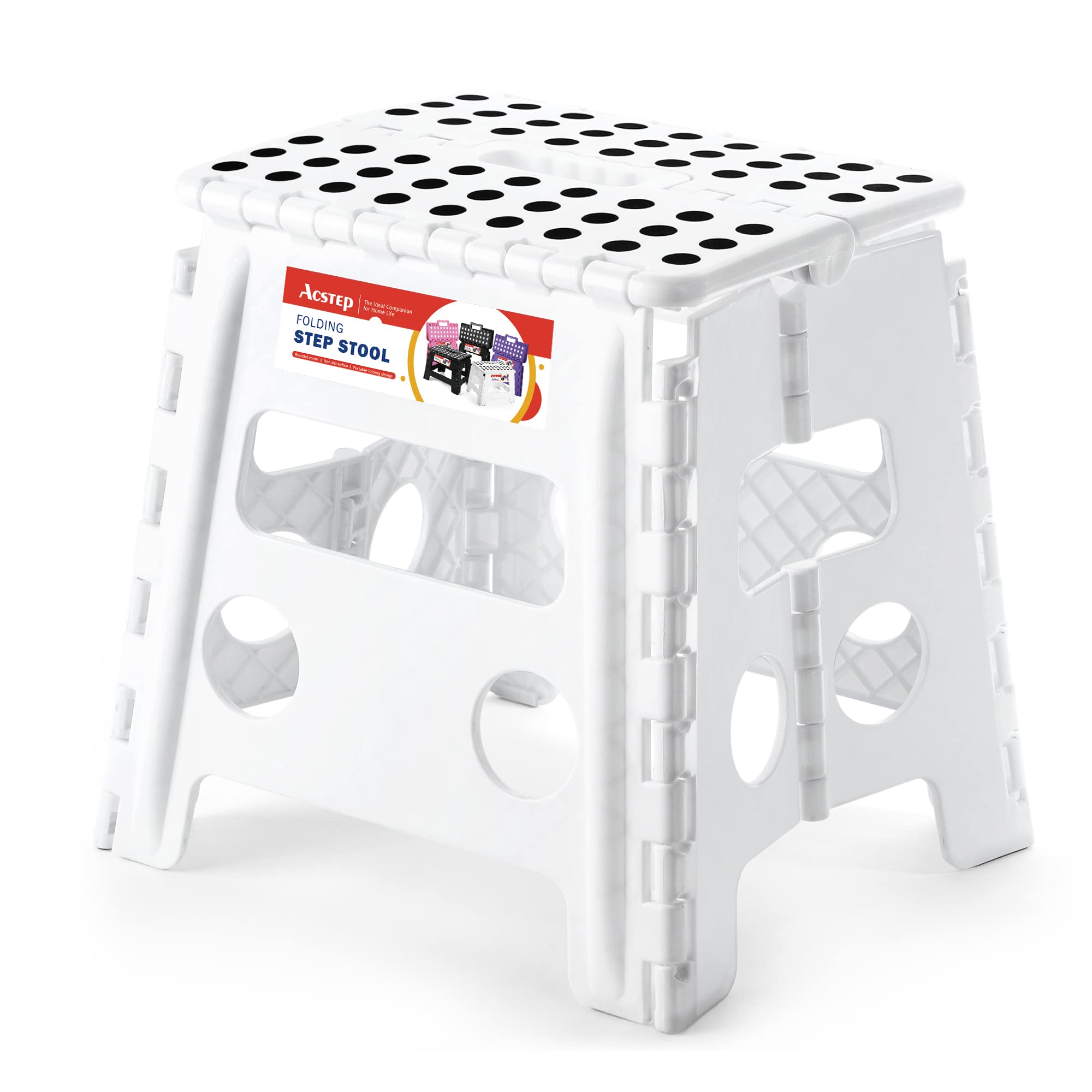 ACSTEP 9 Inch Folding Step Stool 300 LB Capacity Plastic Foldable Step Stools for Kids and Adults, Folding Stool Suitable for Kitchen, Stepping Stool with Handle Bicolor Green Small Step Stool 1PC