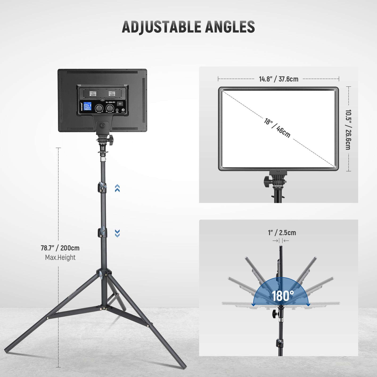 NEEWER RGB168 18.3" RGB LED Video Panel Light with App Control, Bluetooth, 2 Pack Tripod Stand Kit, 60W/360° Full Color/2500-8500K/CRI97+, Studio Photography/YouTube/Game Streaming