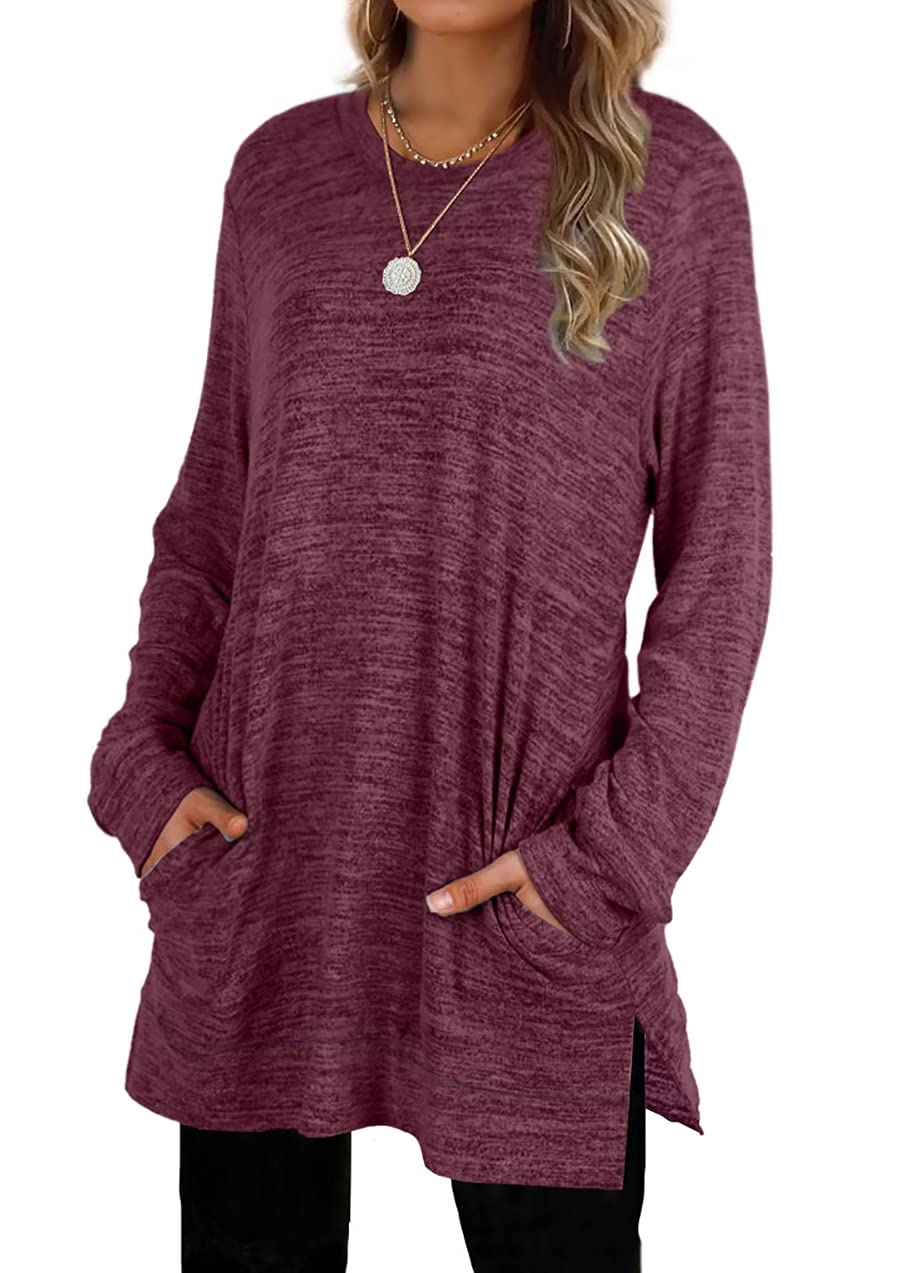 XIEERDUO Womens Casual Sweatshirts Long Sleeve Shirts Oversized With Pocket Tunic Tops S-3XL