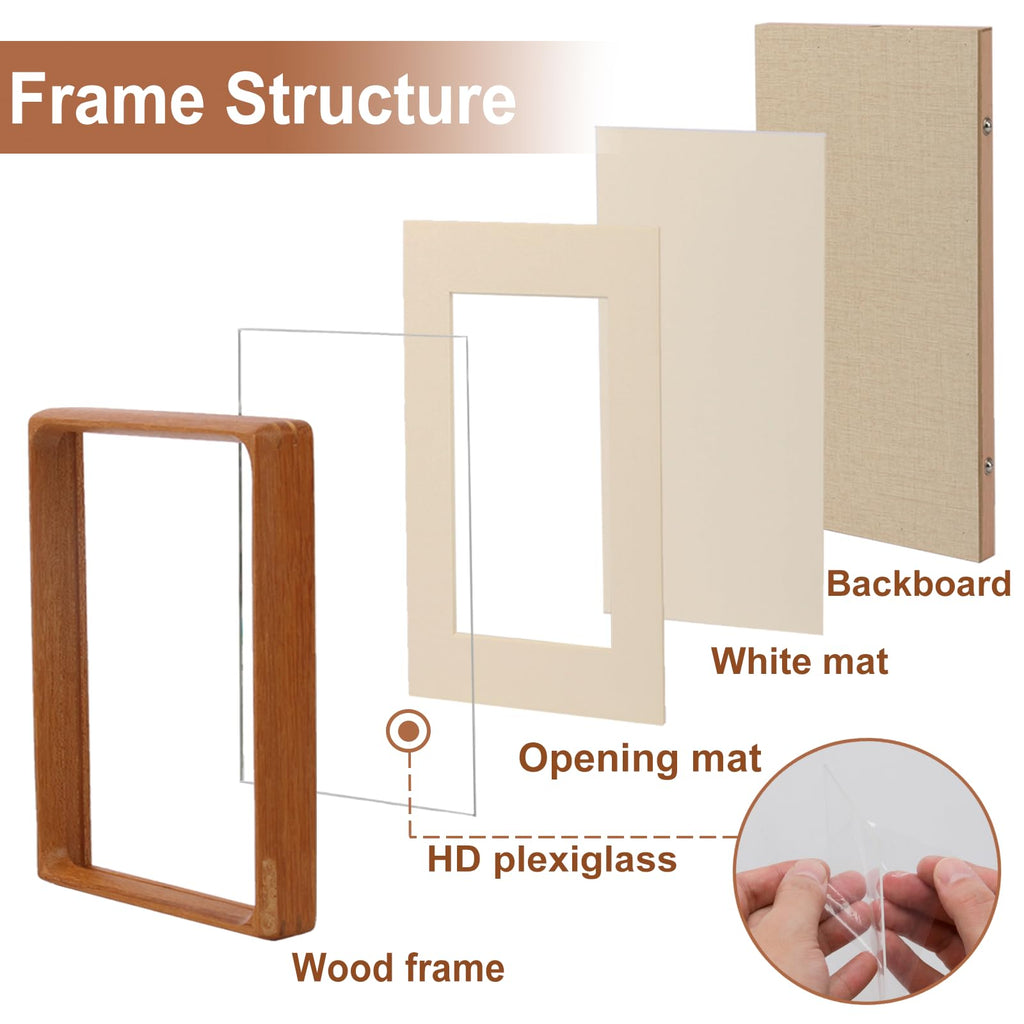 Mini Wood Picture Frame,Small Picture Frames 2x3 with Tiny Mat | Cute Polaroid Picture Frame,Teak Solid Natural Wood Tiny Photo Frame, Tabletop and Wall Mounting