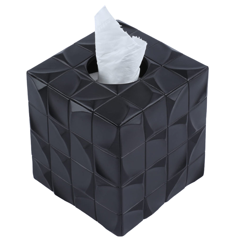 Hymmah Square Tissue Box Cover Holder with Tray,Unique Cube Design Tissue Dispenser Cover Decor for Vanity Counter Tops Also Great for Bedroom and Living Room