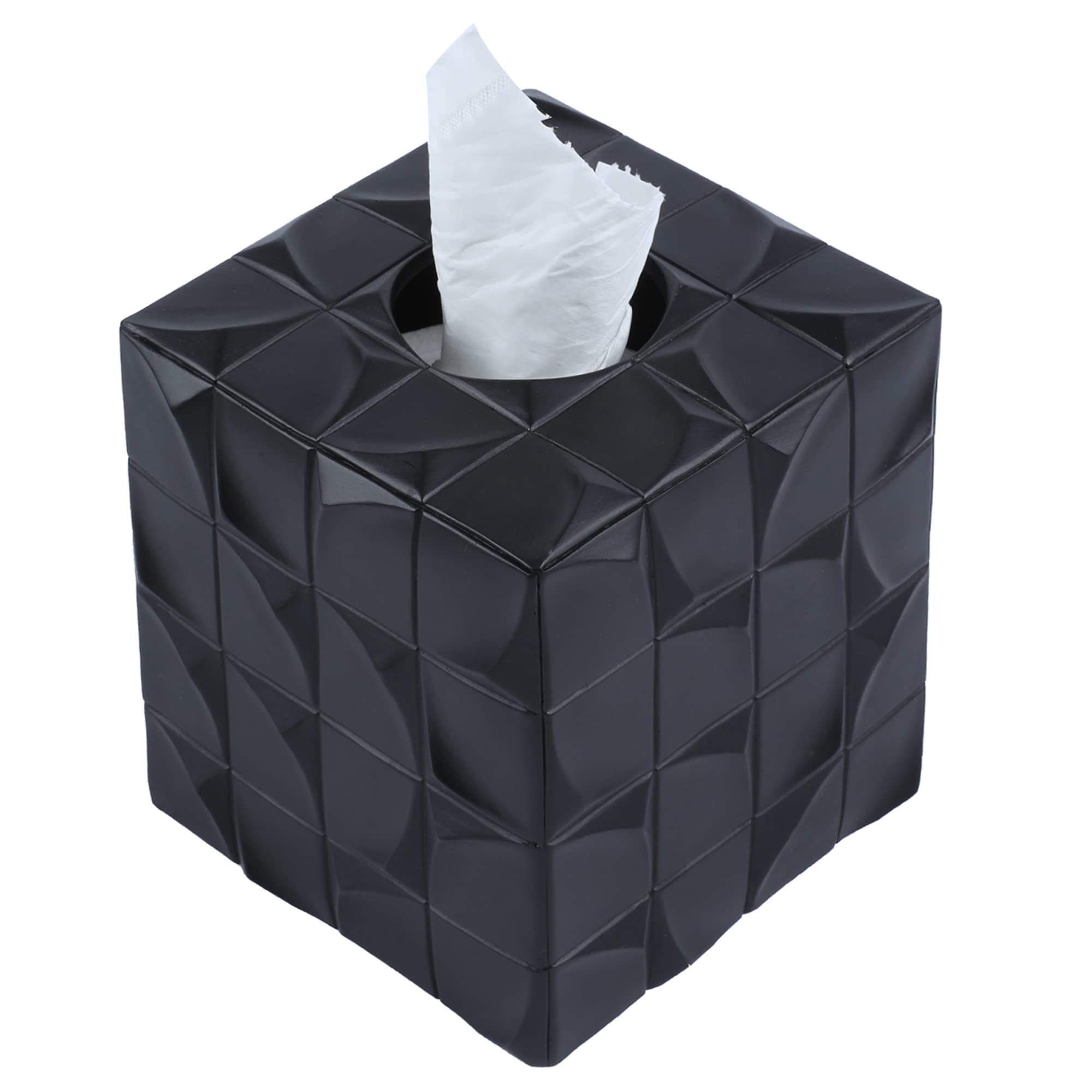 Hymmah Square Tissue Box Cover Holder with Tray,Unique Cube Design Tissue Dispenser Cover Decor for Vanity Counter Tops Also Great for Bedroom and Living Room