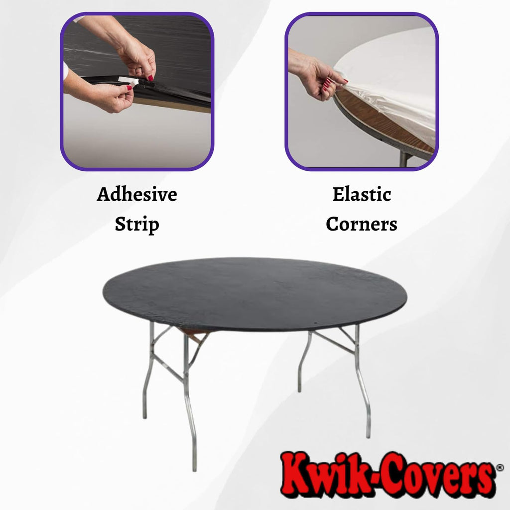 Kwik-Covers 60" Round Fitted Plastic Table Covers, 5 Pack (Black)