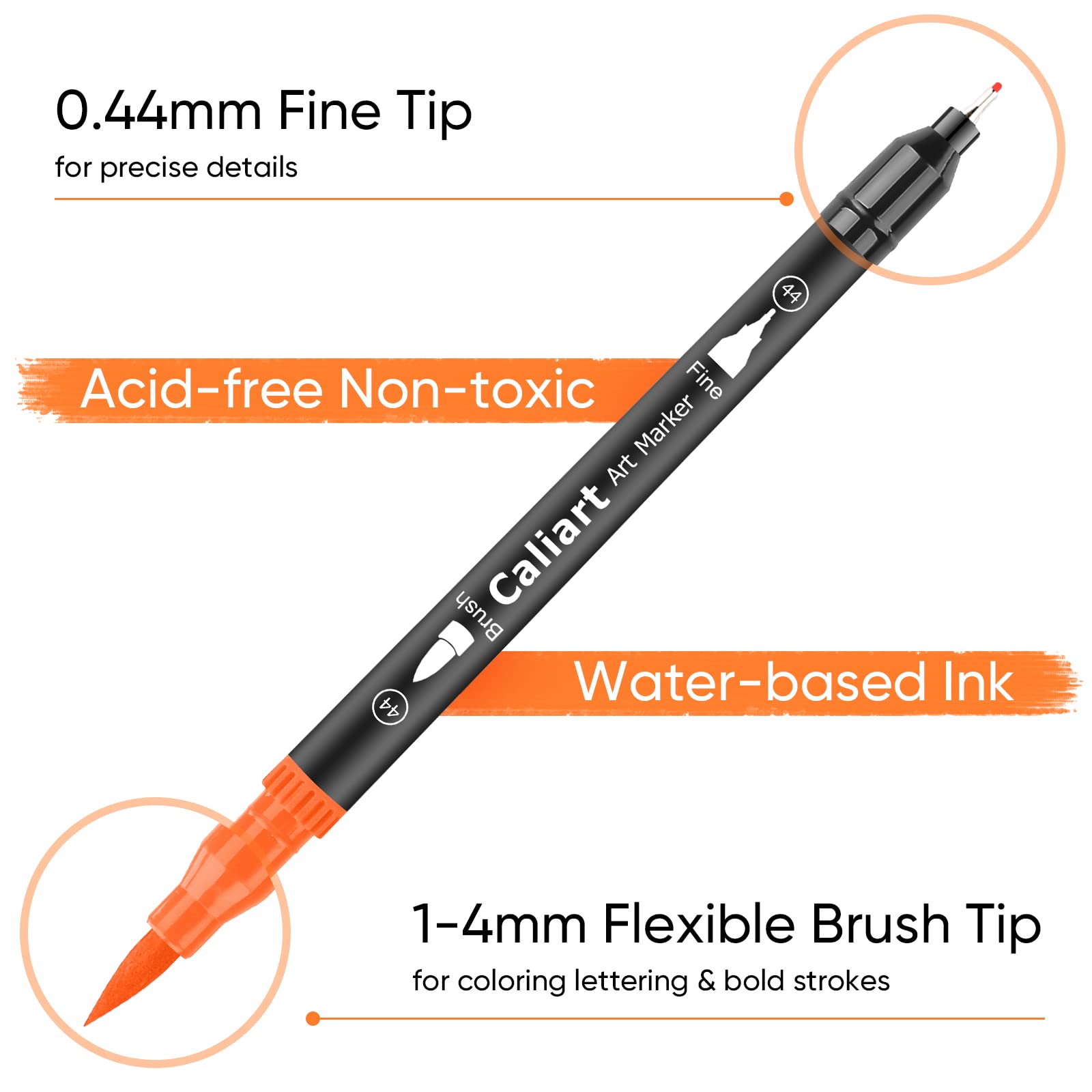 Caliart 34 Double Tip Brush Pens Art Markers, Artist Fine & Brush Markers for Adult Coloring Books Journaling Calligraphy Lettering Planners Cards Drawing Craft Kit Teacher Office Supplies