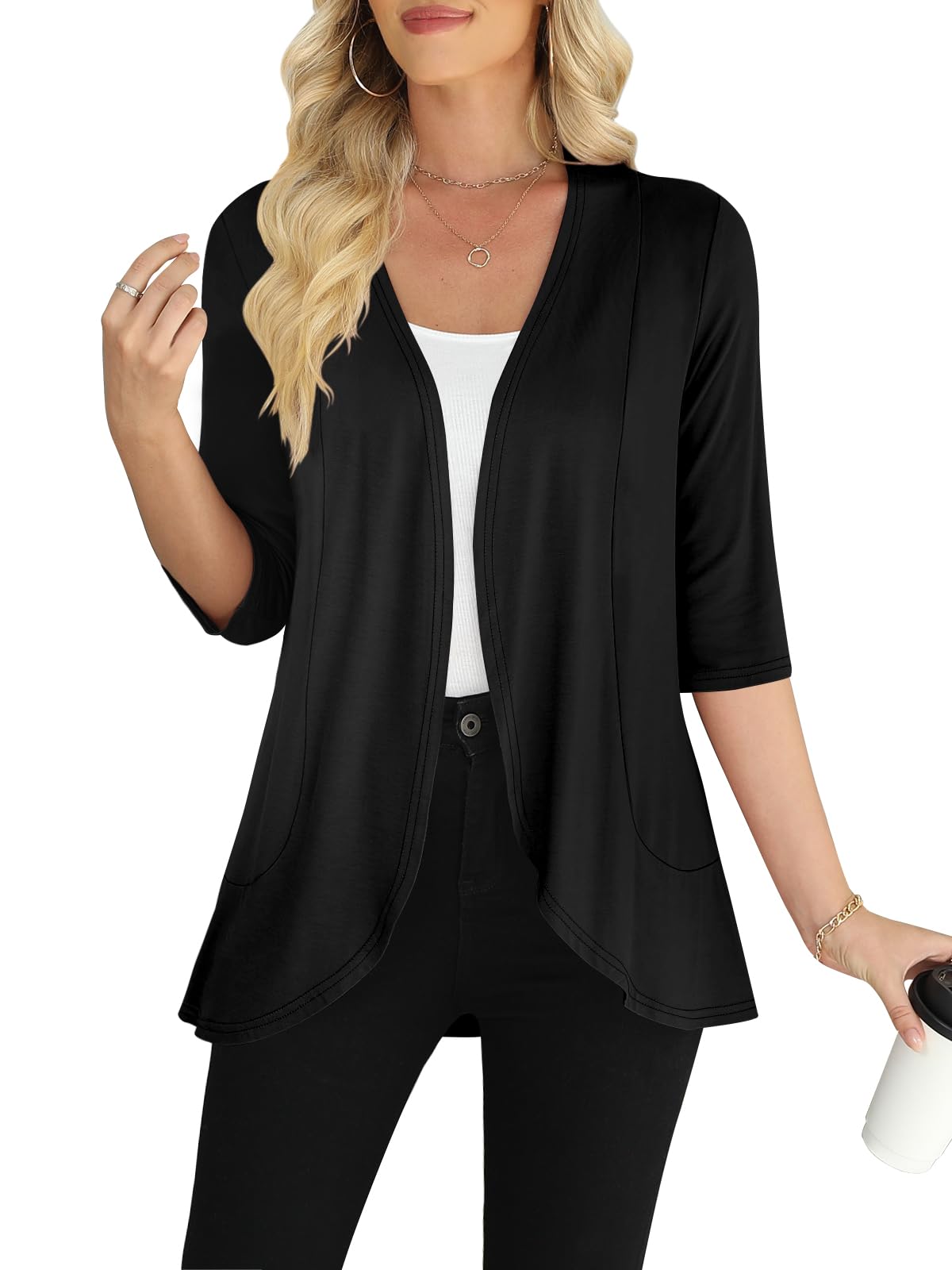 Yincro Women's Casual 3/4 Sleeve Cardigan Lightweight Soft Open Front Cardigans