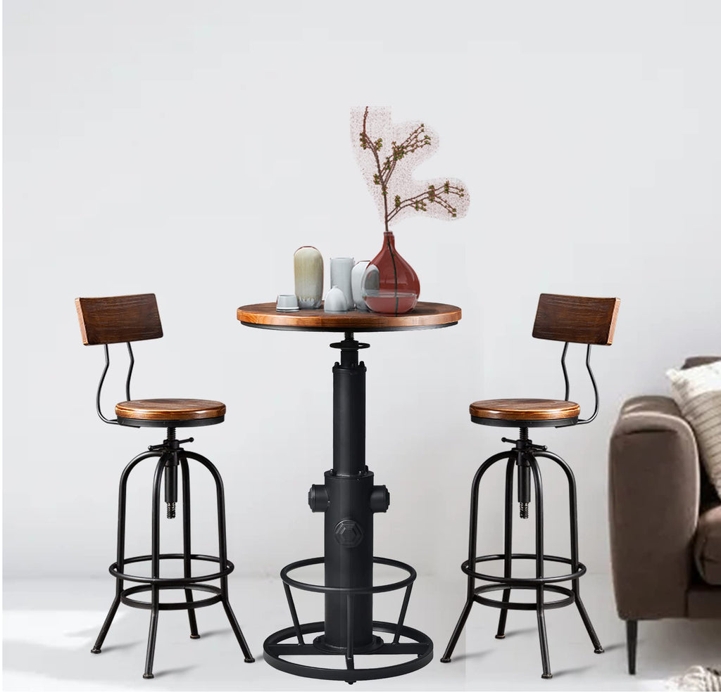 LOKKHAN Industrial Bar Table 38.6"-48.4" Height Adjustable Swivel Round Wood Tabletop 23.7" Dia, Kitchen Dining Office Coffee Bistro Pub Table (Aged Blue)