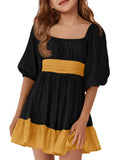 Girls Summer Dresses Square Neck Lantern Sleeve Tie Backless Ruffle A-Line Party Mini Dress
