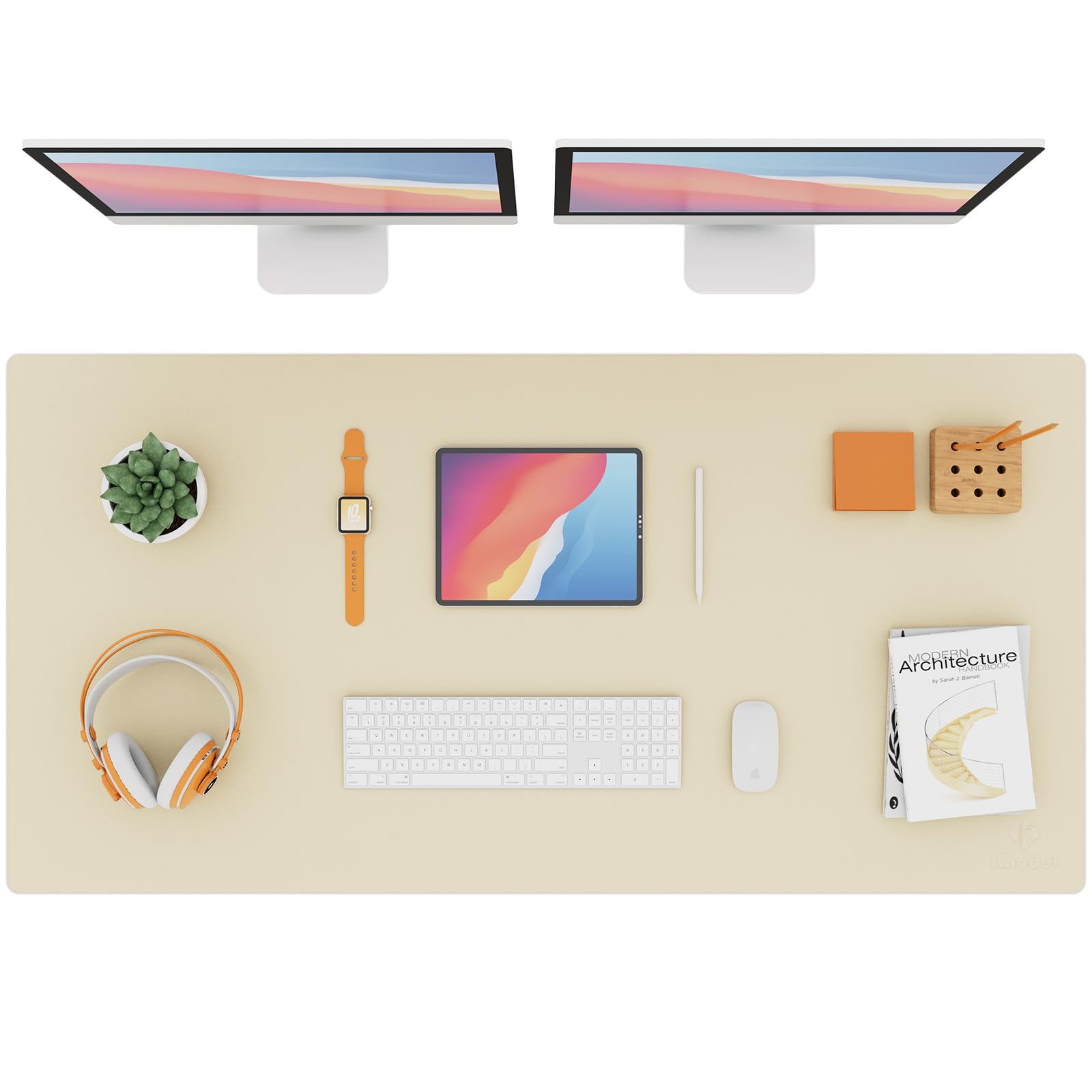 K KNODEL Small Office Leather Desk Mat, Mouse and Keyboard Pad, Computer and Laptop Mat, Desktop Protector and Cover, Writing Pad and Blotter (23.6"x13.8", Black)