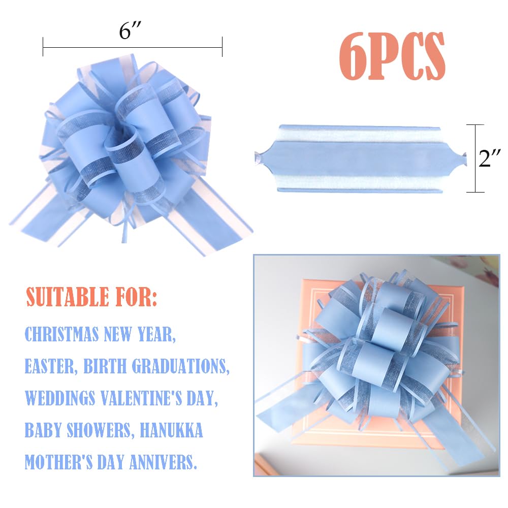 6 PCS Large Pull Bows,Bow for Gift Wrapping,6 inches,Christmas Party Birthday Gift Wedding Ribbon Bows for Wrapping Boxes or Flower Decorations, Valentine's Day Gift Decorations