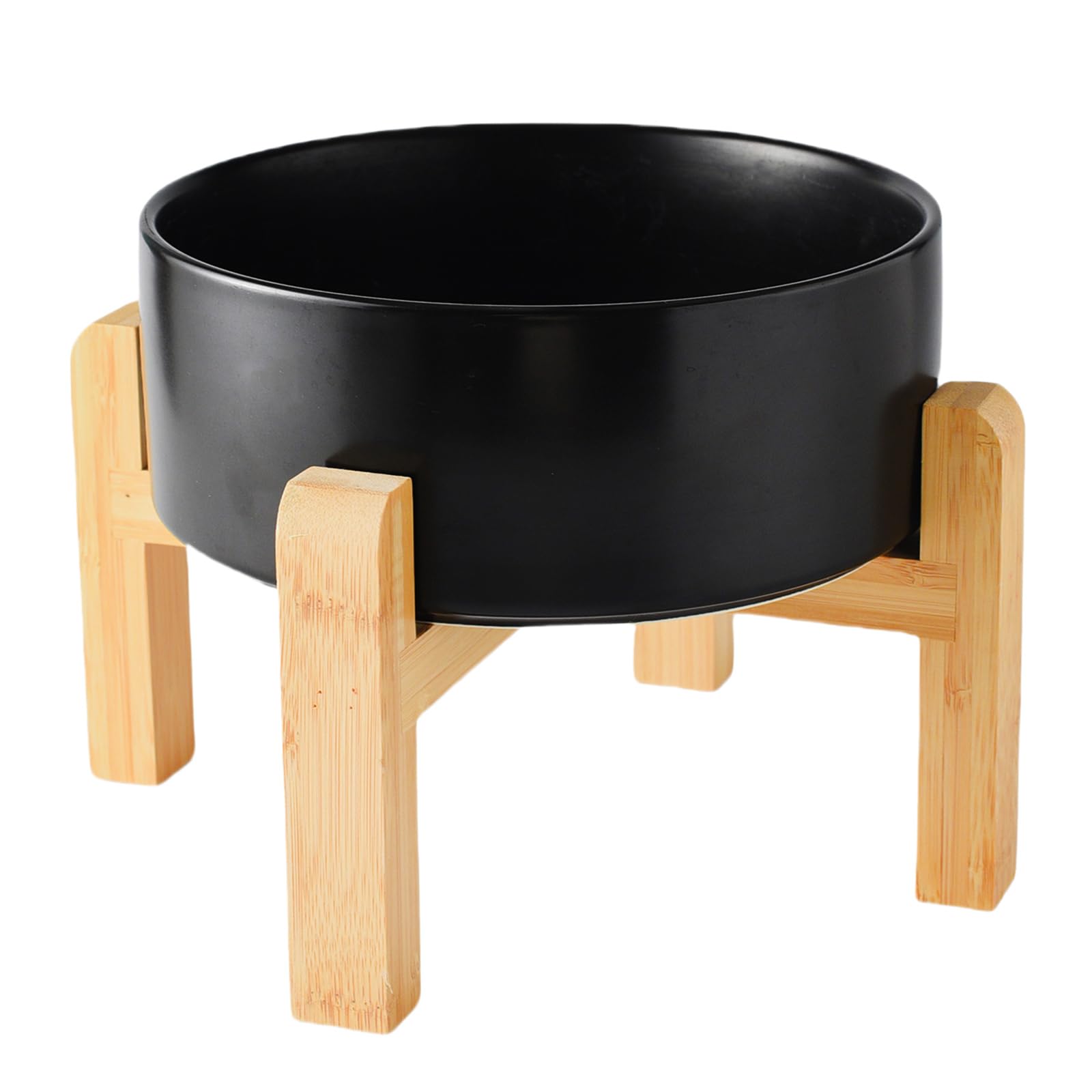 6'' Ceramic Raised Dog Bowl - 30Oz Dog Food & Water Bowl with Elevated Non-Slip Bamboo Stand, Dishwasher & Microwave Safe, Anti Vomiting Heavy Duty Pet Bowl for Small and Medium Dogs, Black