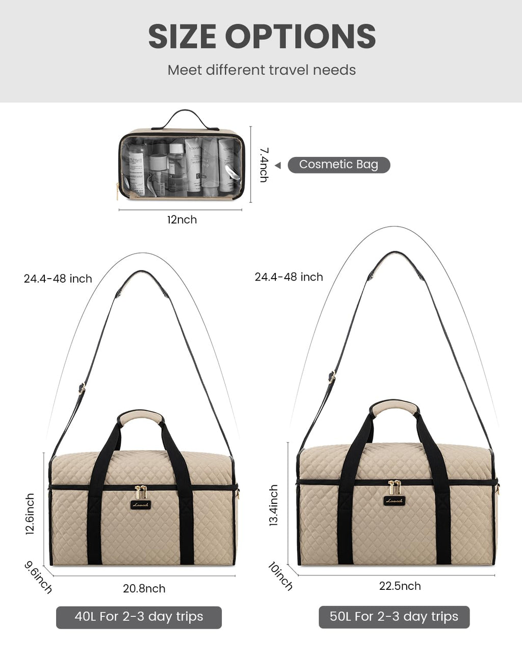 LOVEVOOK Travel Duffle Bag - Weekender & Overnight Bag with Toiletry & Wet Pocket, Carry-On Size, 3pc Set