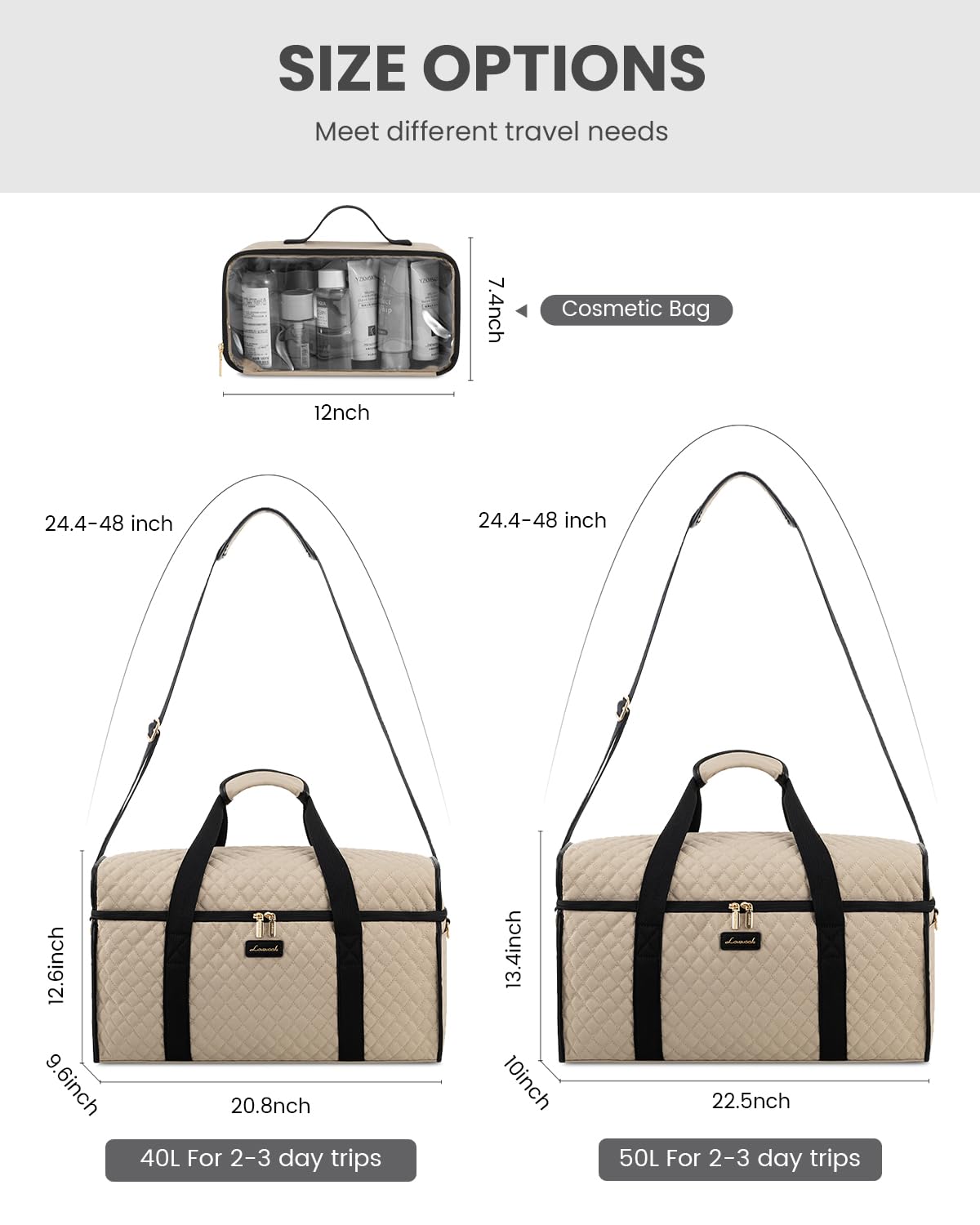 LOVEVOOK Travel Duffle Bag - Weekender & Overnight Bag with Toiletry & Wet Pocket, Carry-On Size, 3pc Set