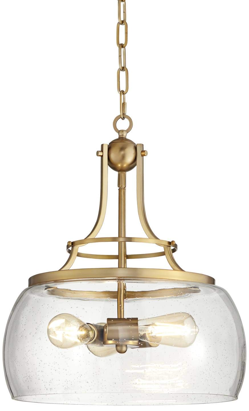 Franklin Iron Works Charleston Satin Nickel Pendant Chandelier 16" Wide Rustic Farmhouse Seeded Clear Glass LED 3-Light Fixture for Dining Room House Foyer Entryway Kitchen Bedroom Living Room