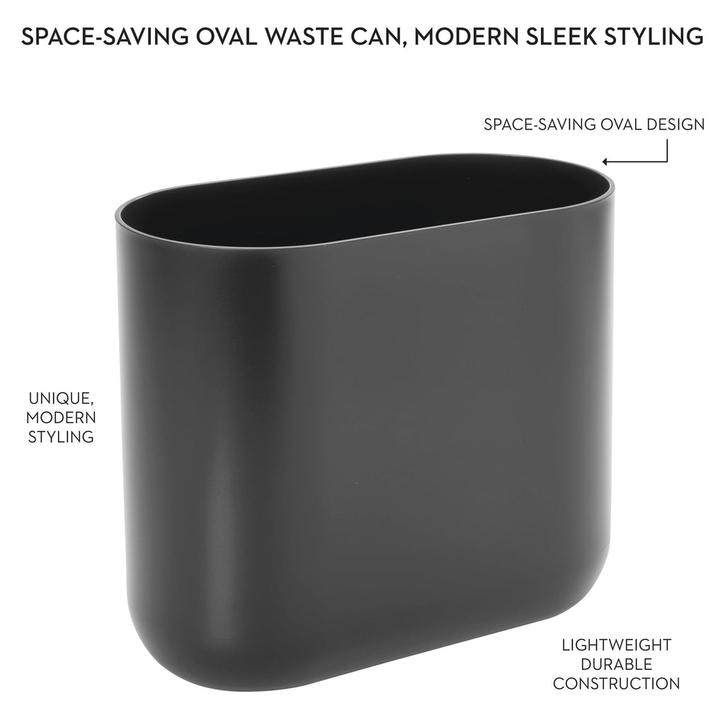 iDesign Small Slim Plastic Bathroom Trash Can, Black | Garbage Can for Bedroom, Office, Desk, Dorm