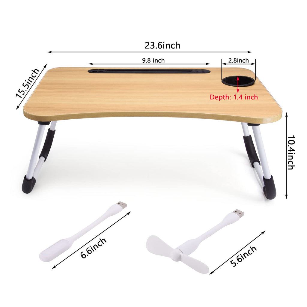 Slendor Lap Desk with Cup Holder, Foldable Laptop Table for Bed, Portable Bed Desk for Laptop and Writing, Computer Tray with Tablet Slot, Notebook Stand Reading Holder for Couch Sofa Floor,Black