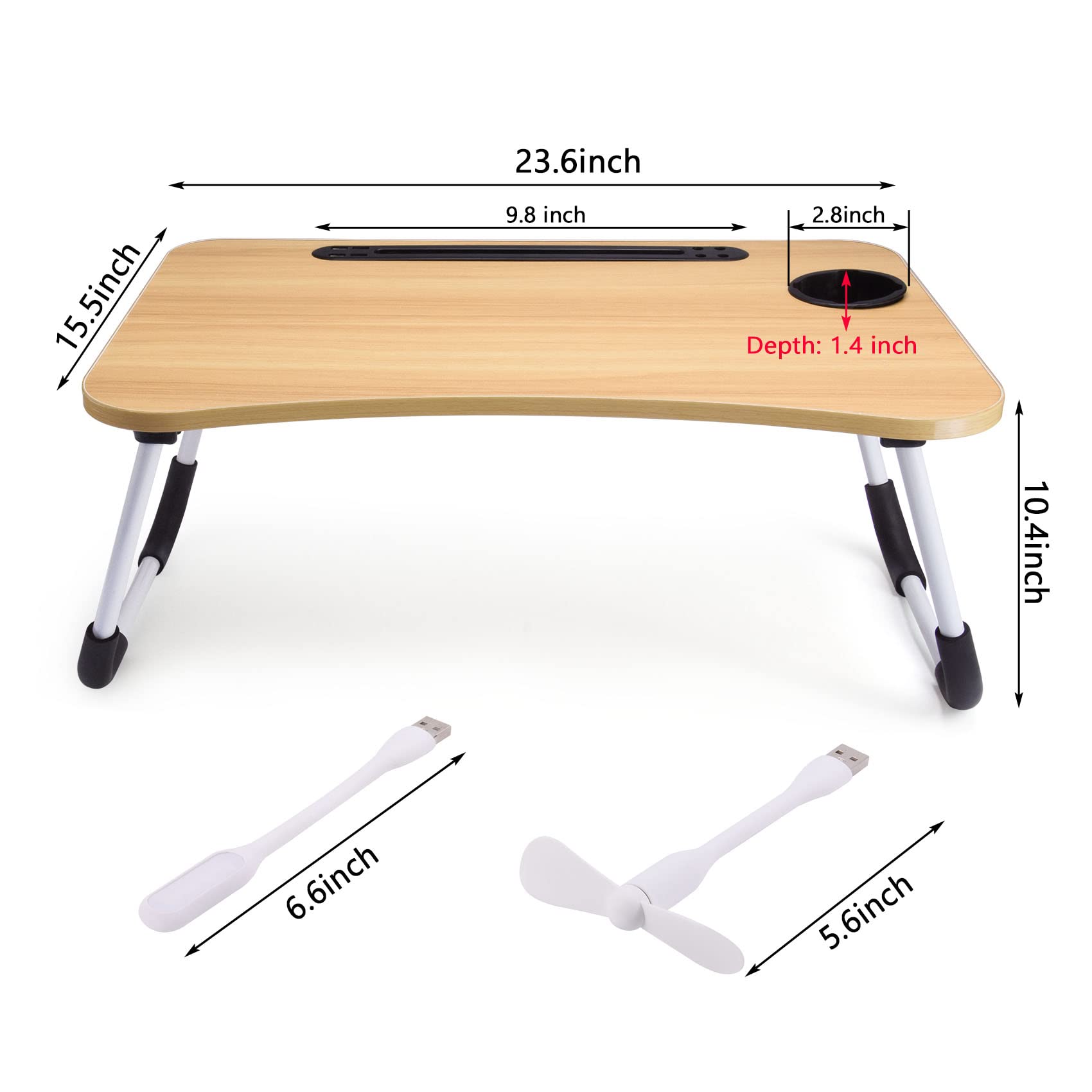 Slendor Lap Desk with Cup Holder, Foldable Laptop Table for Bed, Portable Bed Desk for Laptop and Writing, Computer Tray with Tablet Slot, Notebook Stand Reading Holder for Couch Sofa Floor,Black