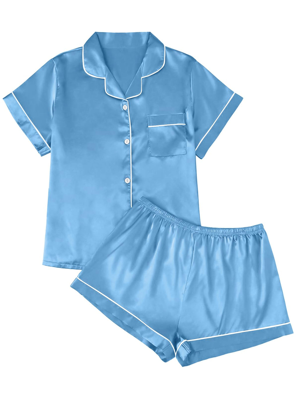 LILLUSORY Silk Satin Pajama Set for Women 2 Piece Lounge Pjs Winter Matching Summer Sleepwear Button Down Shirt Shorts