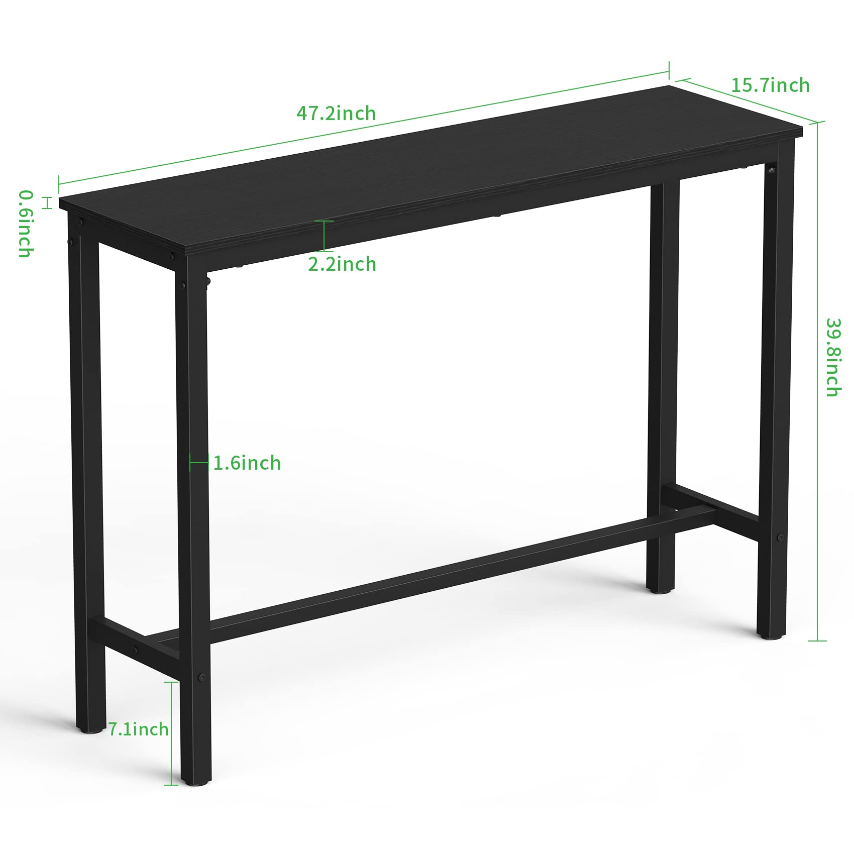 Mr IRONSTONE Bar Table, 47" Pub High Top Table Rectangular Bar Height Table Sofa Console/Dining Coffee Table, for Narrow Space, Living Room, Vintage