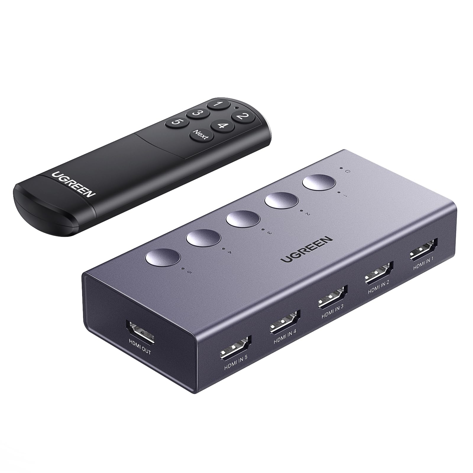 UGREEN HDMI Switch 5 in 1 Out 4K@60Hz, HDMI Splitter with Remote 5 Port Switcher Selector Box Support 3D CEC HDR HDCP2.2 Compatible with PS5/4/3 Xbox Nintendo Switch Roku TV Fire Stick Black