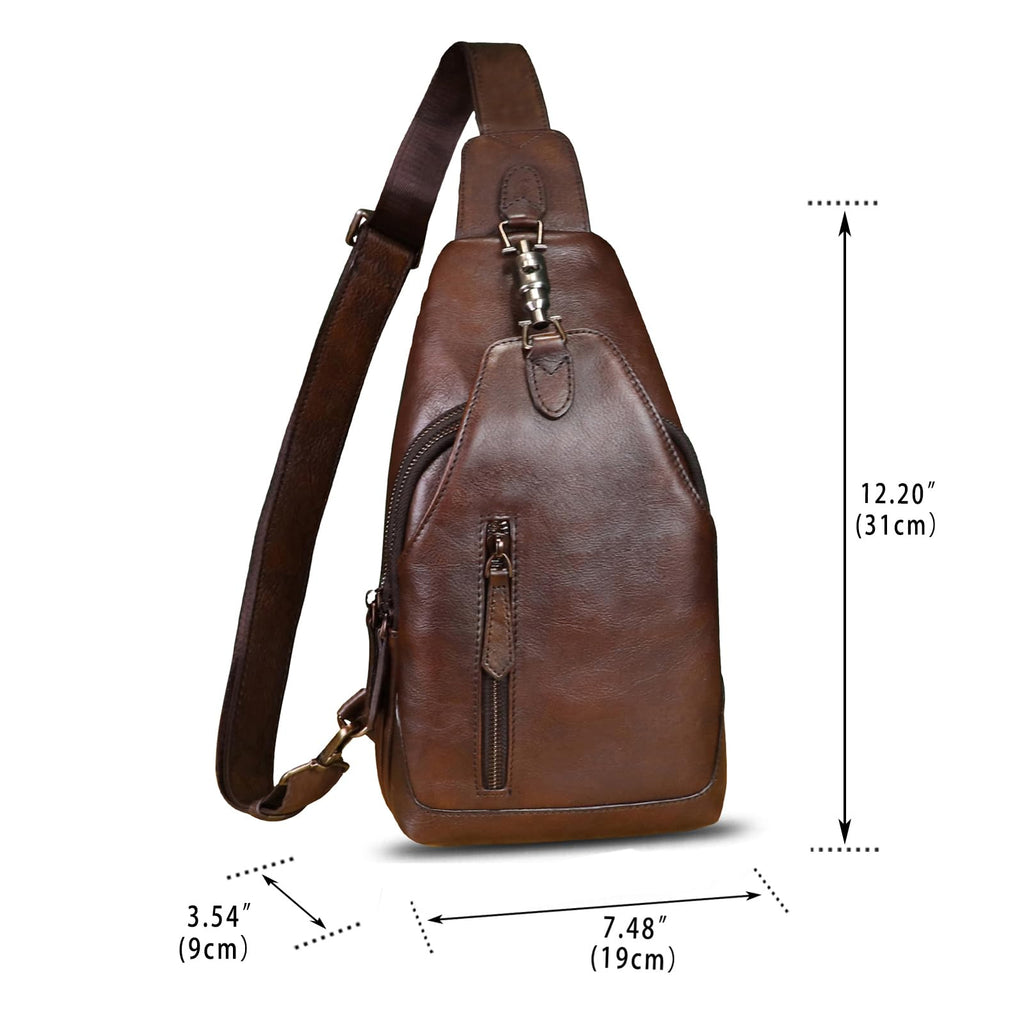 Genuine Leather Sling Bag for Men and Women Real Leather Shoulder Crossbody Bag Chest Bag Sling Backpack Purse