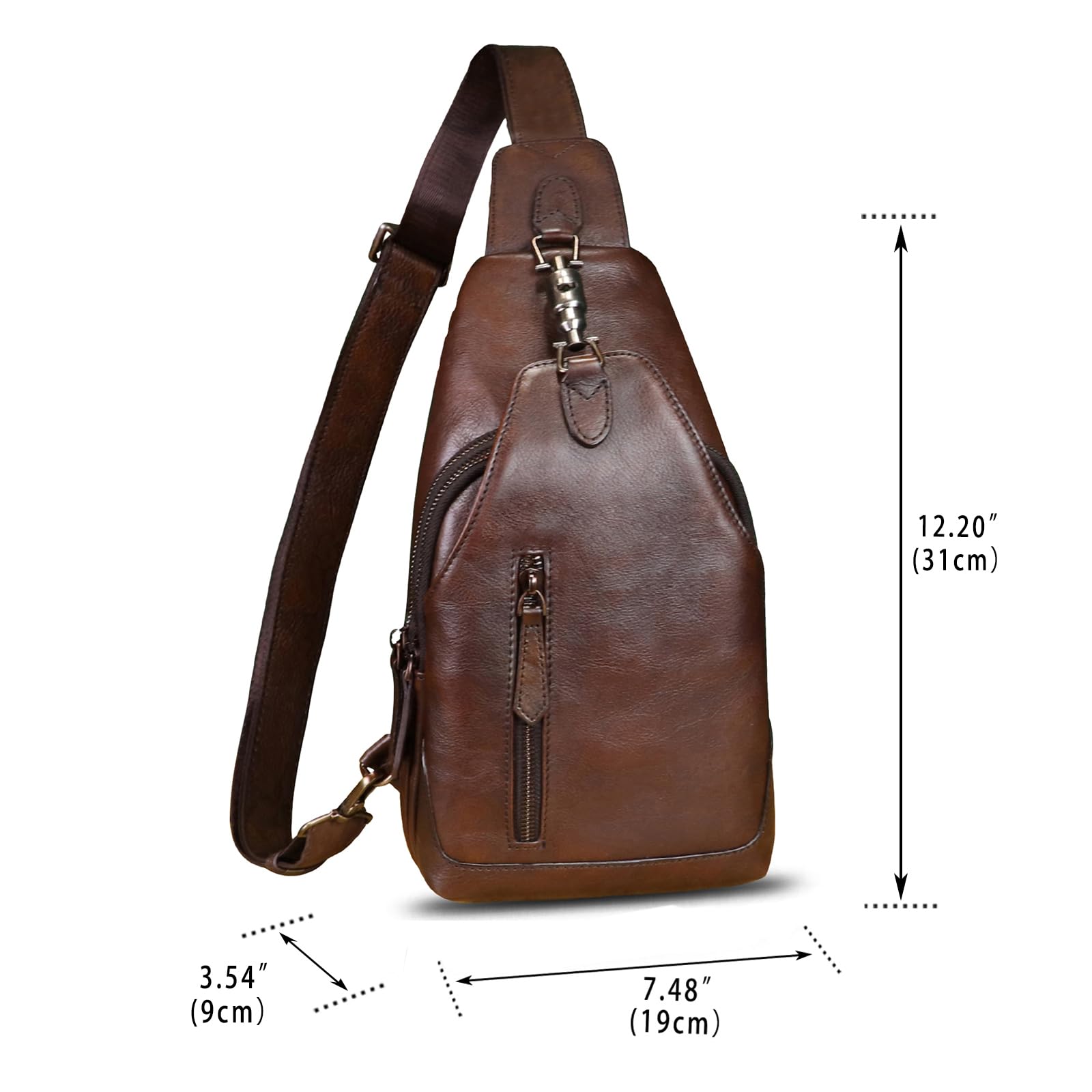 Genuine Leather Sling Bag for Men and Women Real Leather Shoulder Crossbody Bag Chest Bag Sling Backpack Purse