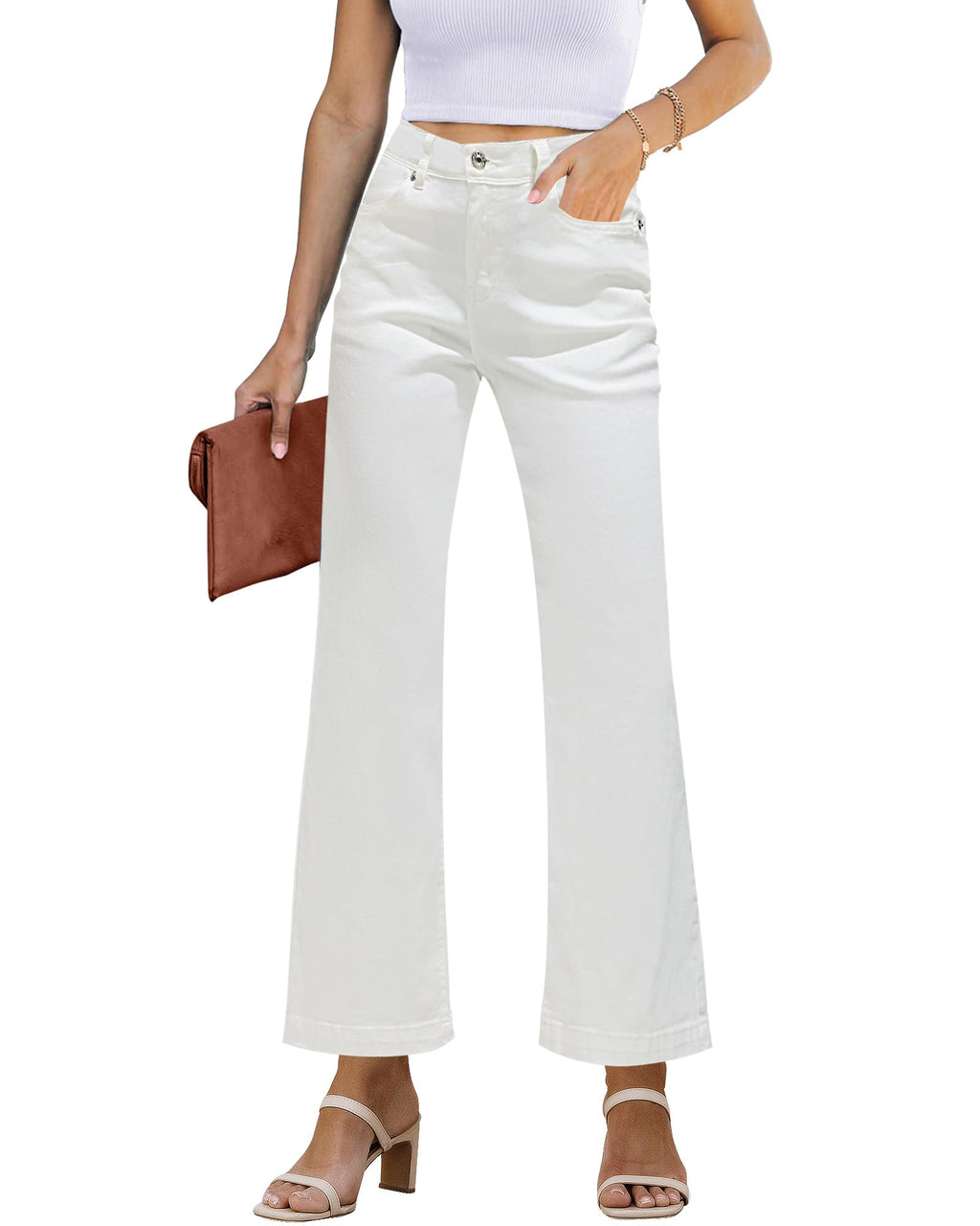 GRAPENT Womens Flare Jeans High Waisted Wide Leg Baggy Jean for Women Stretch Denim Pants
