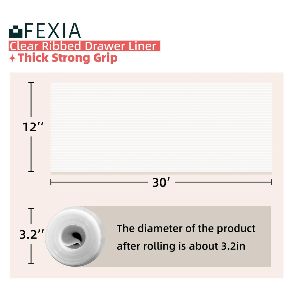 FEXIA Shelf Liner for Kitchen Cabinets Drawer Non Adhesive Non-Slip Liner 12 Inches x 20 FT Waterproof & Oil-Proof Durable Material Fridge Liner for Shelves