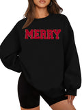FASHGL Christmas Sequins Sweatshirts Women Merry Glitter Patch Crewneck Sweater Xmas Long Sleeve Pullover Top