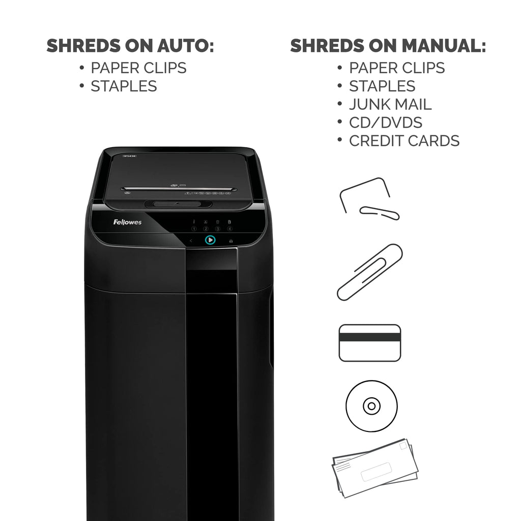 Fellowes AutoMax Micro-Cut 100M Commercial Office Auto Feed 2-in-1 Paper Shredder with 100-Sheet Capacity, Black