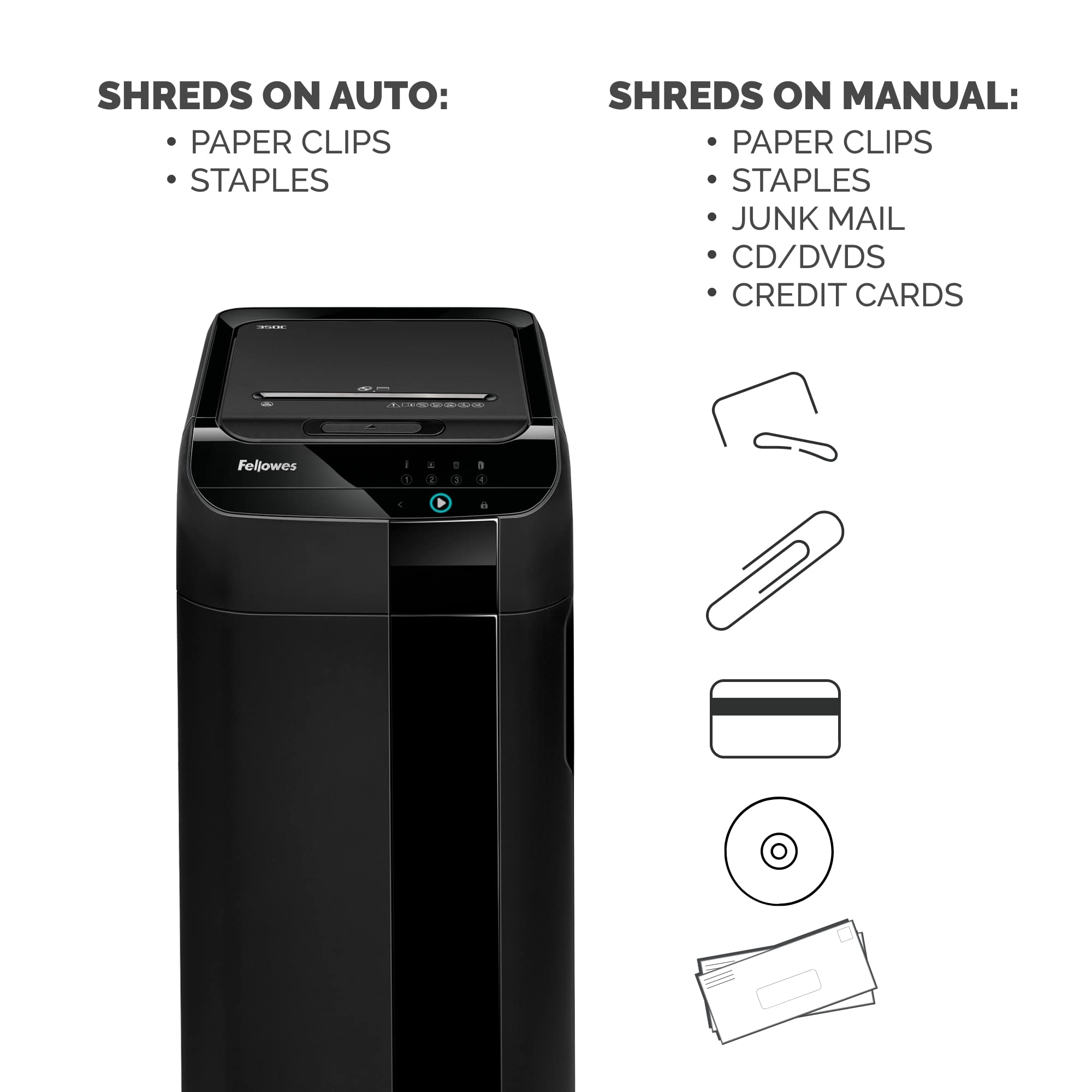 Fellowes AutoMax Micro-Cut 100M Commercial Office Auto Feed 2-in-1 Paper Shredder with 100-Sheet Capacity, Black