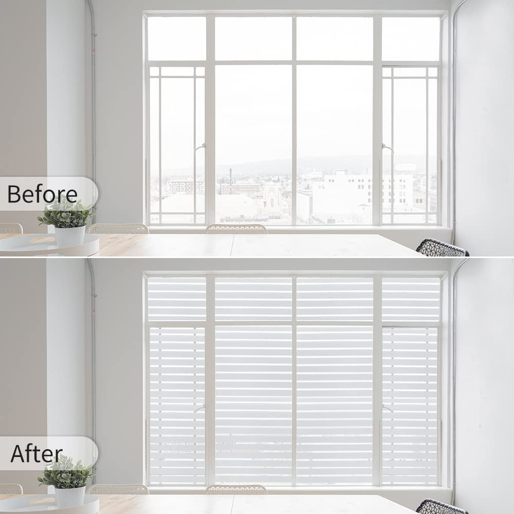 Window Privacy Blinds, Removable Glass Door Privacy Film, Suitable for Bathrooms, Offices, Static Cling Decorative Film, Reusable Window Stickers (Blinds, 17.5 x 78.7 inch)
