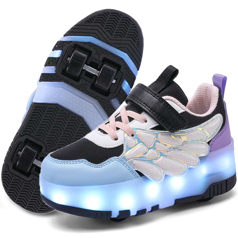 Nsasy Kids Roller Shoes Boy Girl Sneakers with Wheels Become Sport Sneaker with Led for Christmas Birthday Children Show Gift