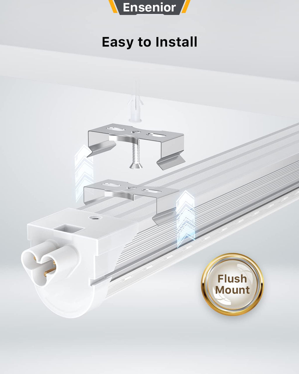 Ensenior 4FT LED Shop Lights - 5000LM 6000K Ultra Bright Daylight, T8 Commercial Bay Lighting, LED Lights for Garage/Shop/Basement, 36W (139 LM/W), Linkable, Plug & Play, ETL & FCC Certified, 4 Pack