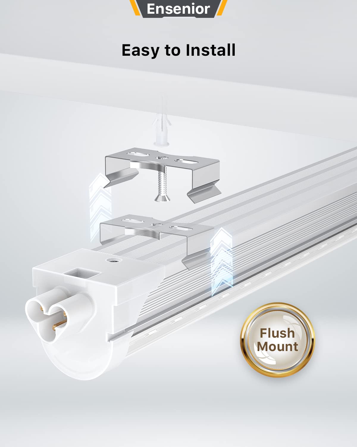 Ensenior 4FT LED Shop Lights - 5000LM 6000K Ultra Bright Daylight, T8 Commercial Bay Lighting, LED Lights for Garage/Shop/Basement, 36W (139 LM/W), Linkable, Plug & Play, ETL & FCC Certified, 4 Pack