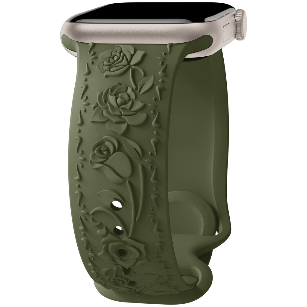 Floral Engraved Band Compatible with Apple Watch Band 40mm 41mm 38mm 42mm 44mm 45mm 46mm 49mm Women, Soft Silicone Cute Embossed Flower Strap for iWatch Band Series SE Ultra 11 10 9 8 7 6 5 4 3 2 1