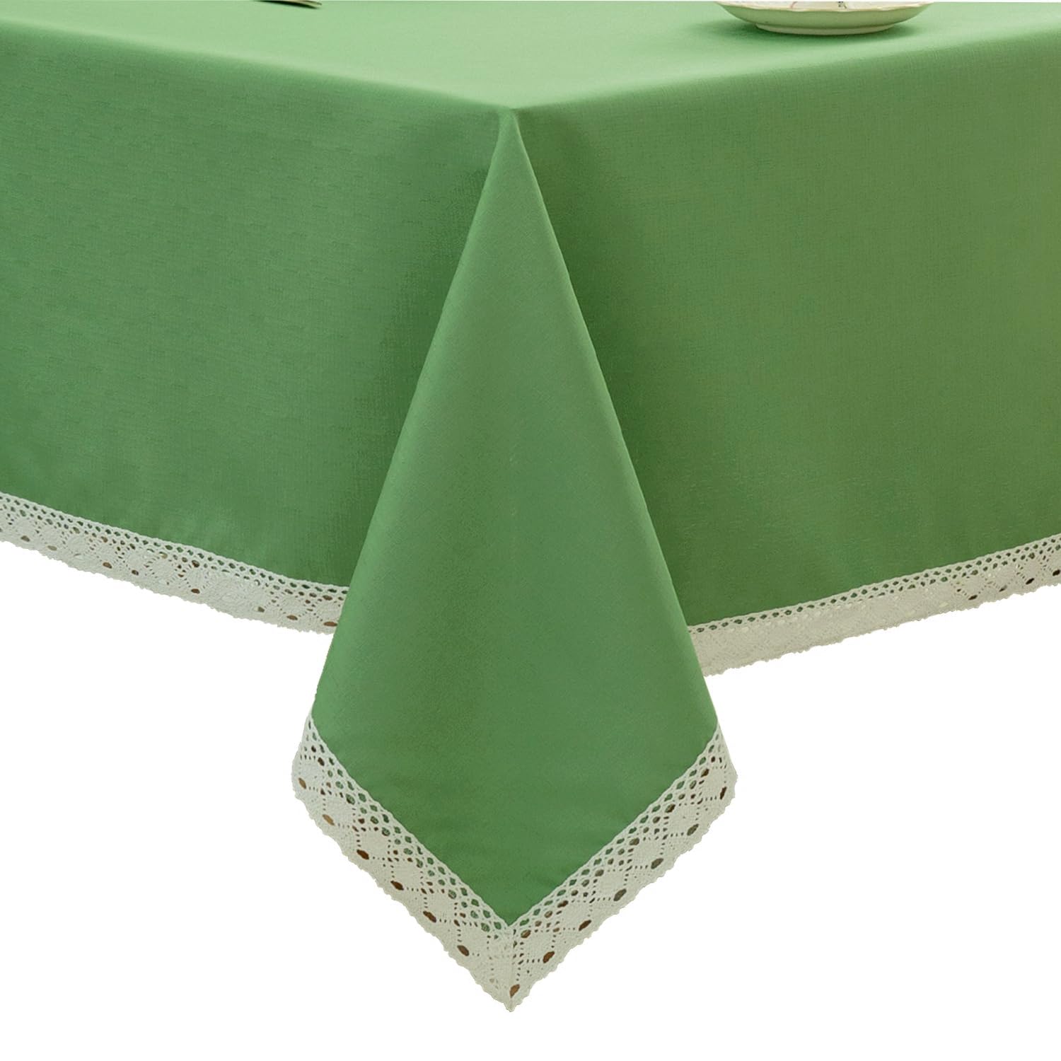 EHouseHome Faux Linen Tablecloth with Lace Trim - Waterproof/Spill Proof/Stain Resistant/Wrinkle Free/Oil Proof - for Banquet, Parties,Dinner,Kitchen,Wedding,Holiday,Blue Fog,Square 52X52Inch