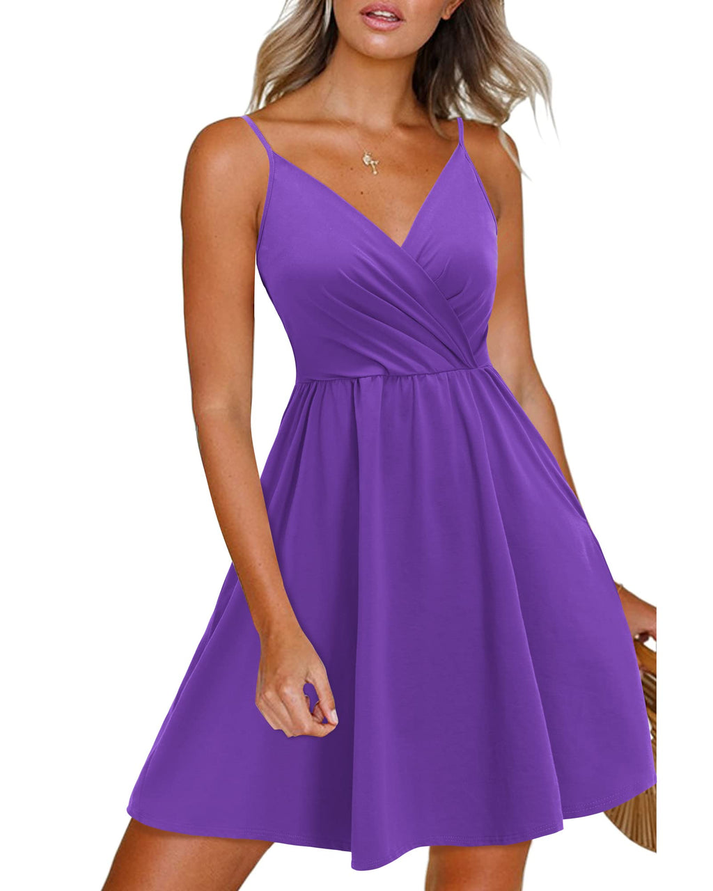 Newshows Women's Summer Dress 2025 Spaghetti Strap Sleeveless V Neck Casual Swing Sundress with Pockets