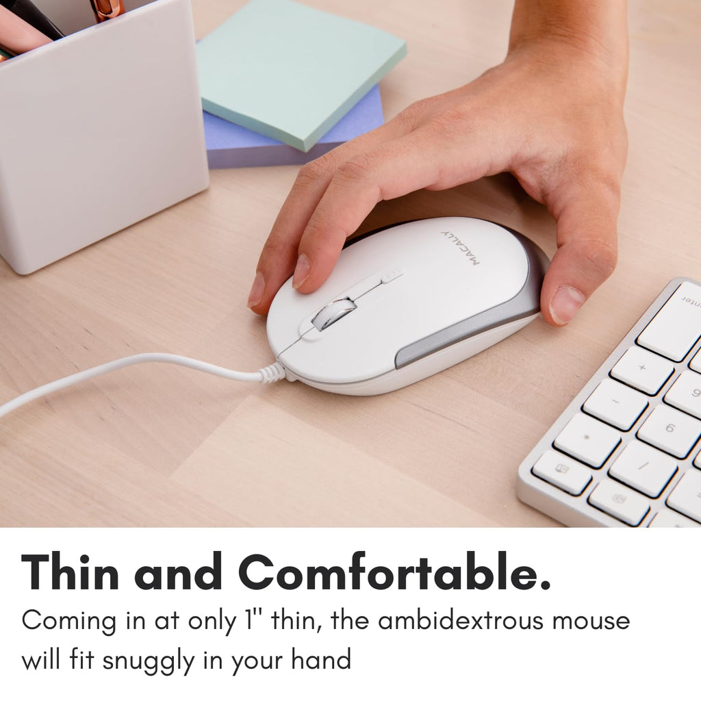 Macally Wired USB C Mouse for Mac and PC - Slim, Quiet, and Reliable - Type C Mouse for MacBook Pro/Air, iMac, Apple iPad, Laptop, Computer Desktop with 3 Button, Scroll Wheel, USBC, and 4 DPI Mode