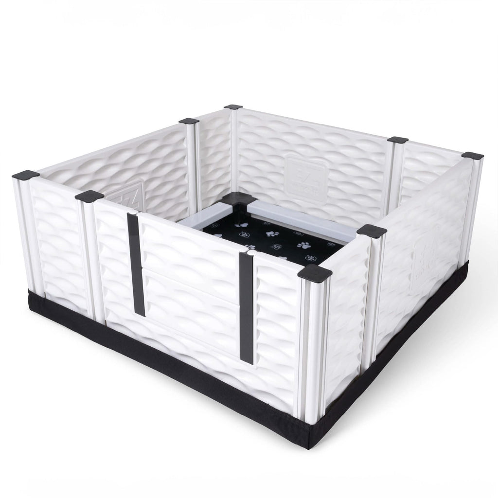 EZwhelp EZclassic Windowed 48"x48"x18" Whelping Box with Rails and Windowed Walls, Padded Dog Whelping Box, Black Pad