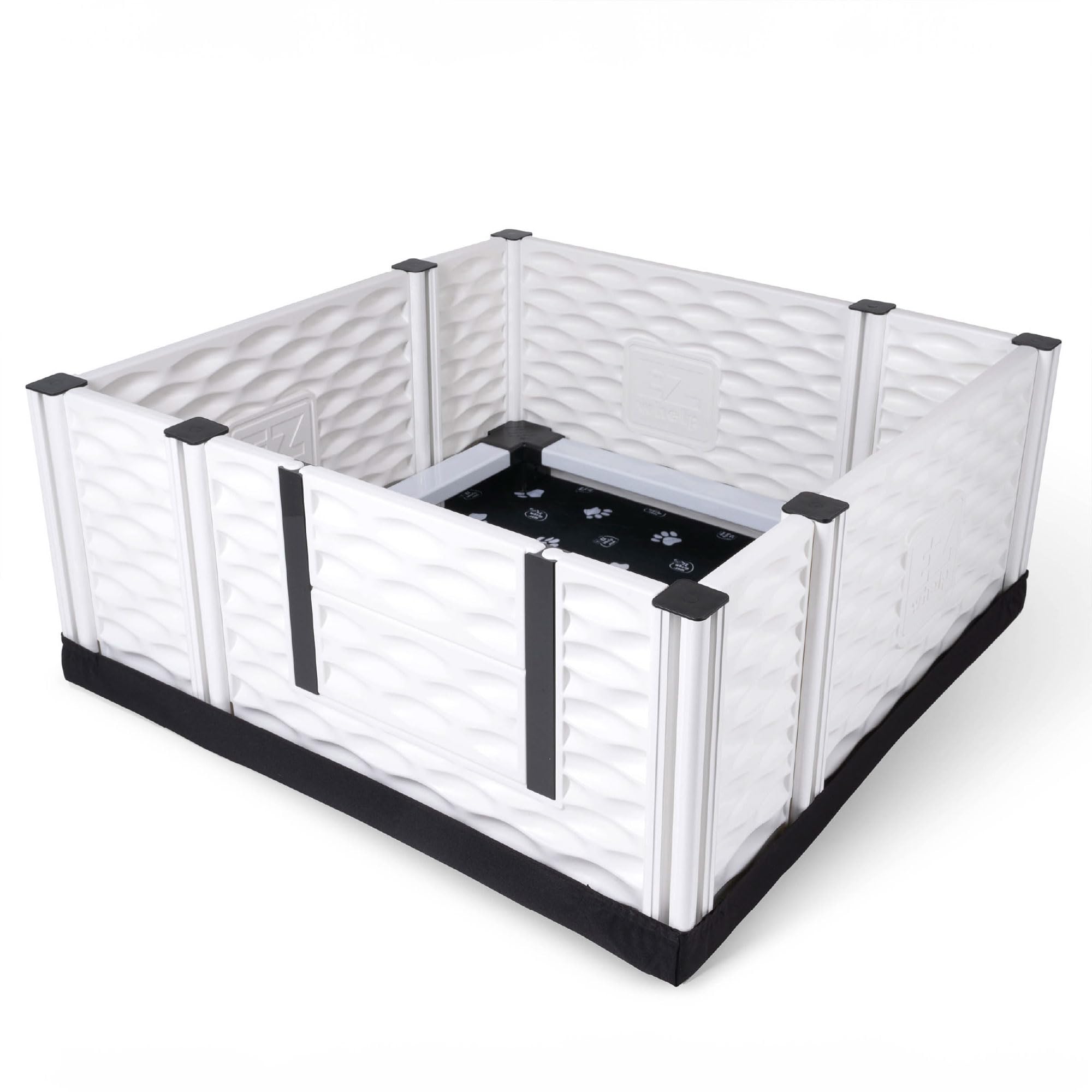 EZwhelp EZclassic Windowed 48"x48"x18" Whelping Box with Rails and Windowed Walls, Padded Dog Whelping Box, Black Pad