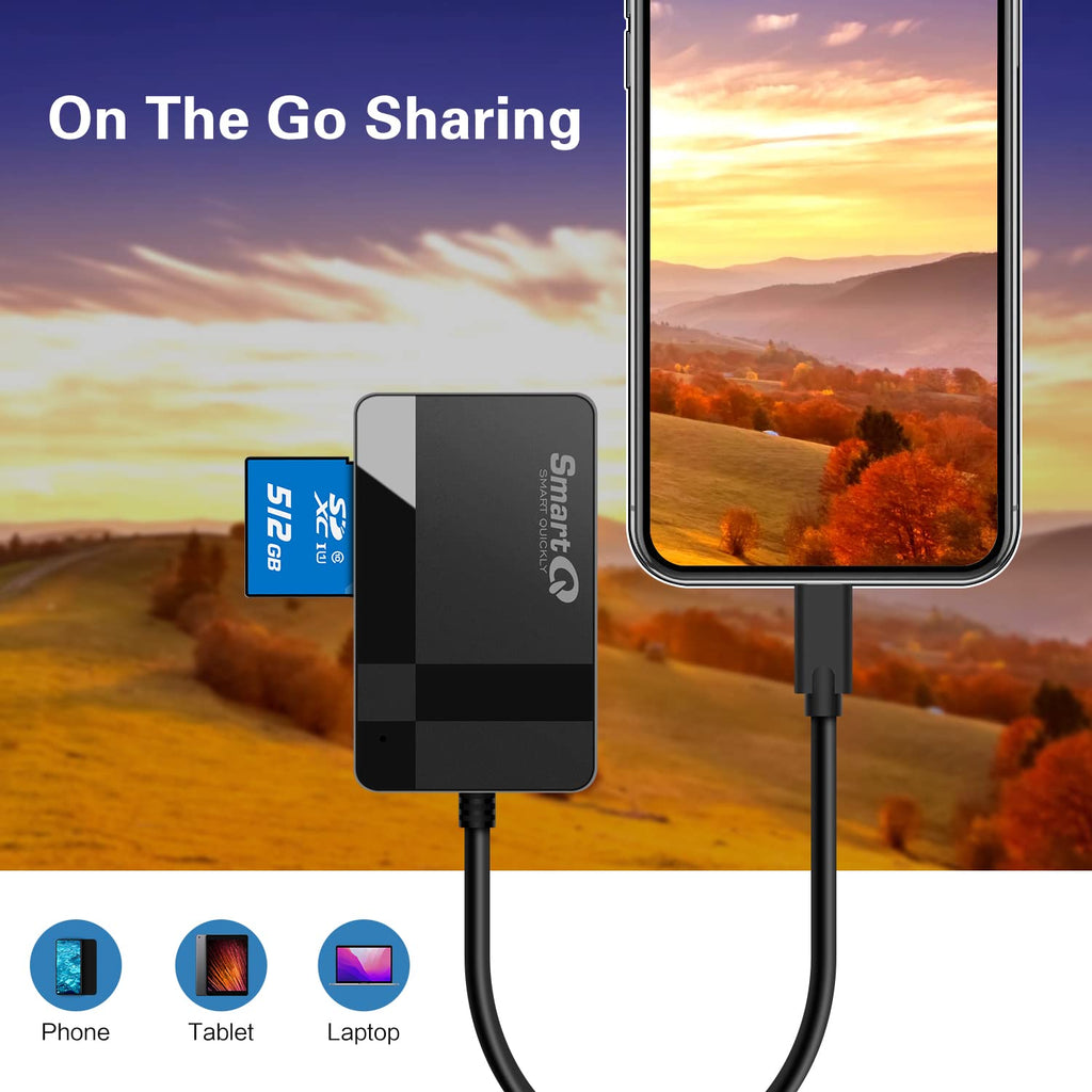 SmartQ C368 USB 3.0 Card Reader - Plug & Play, Compatible with Apple & Windows, Supports SD, Micro SD, MS, CF Cards