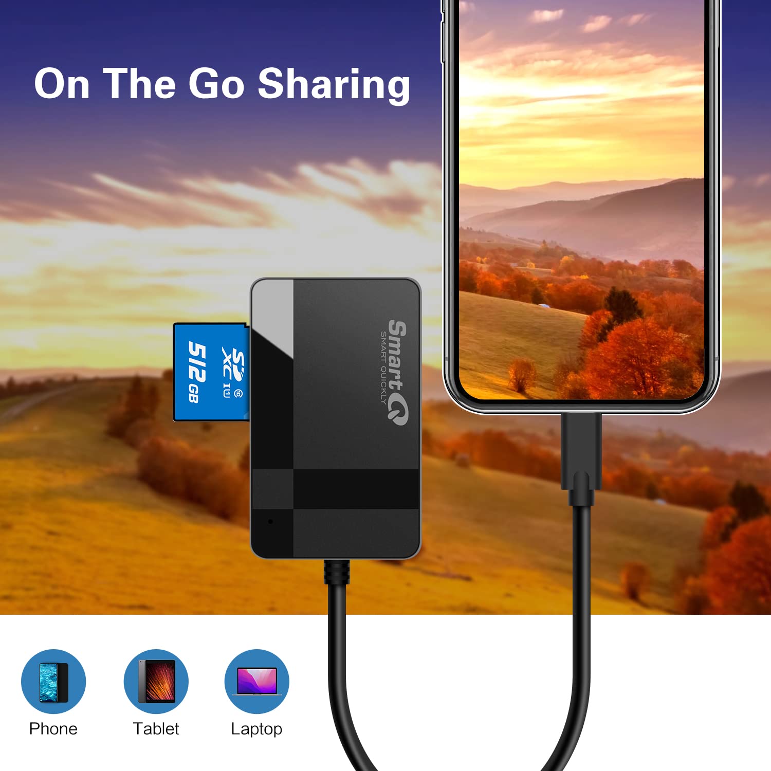 SmartQ C368 USB 3.0 Card Reader - Plug & Play, Compatible with Apple & Windows, Supports SD, Micro SD, MS, CF Cards